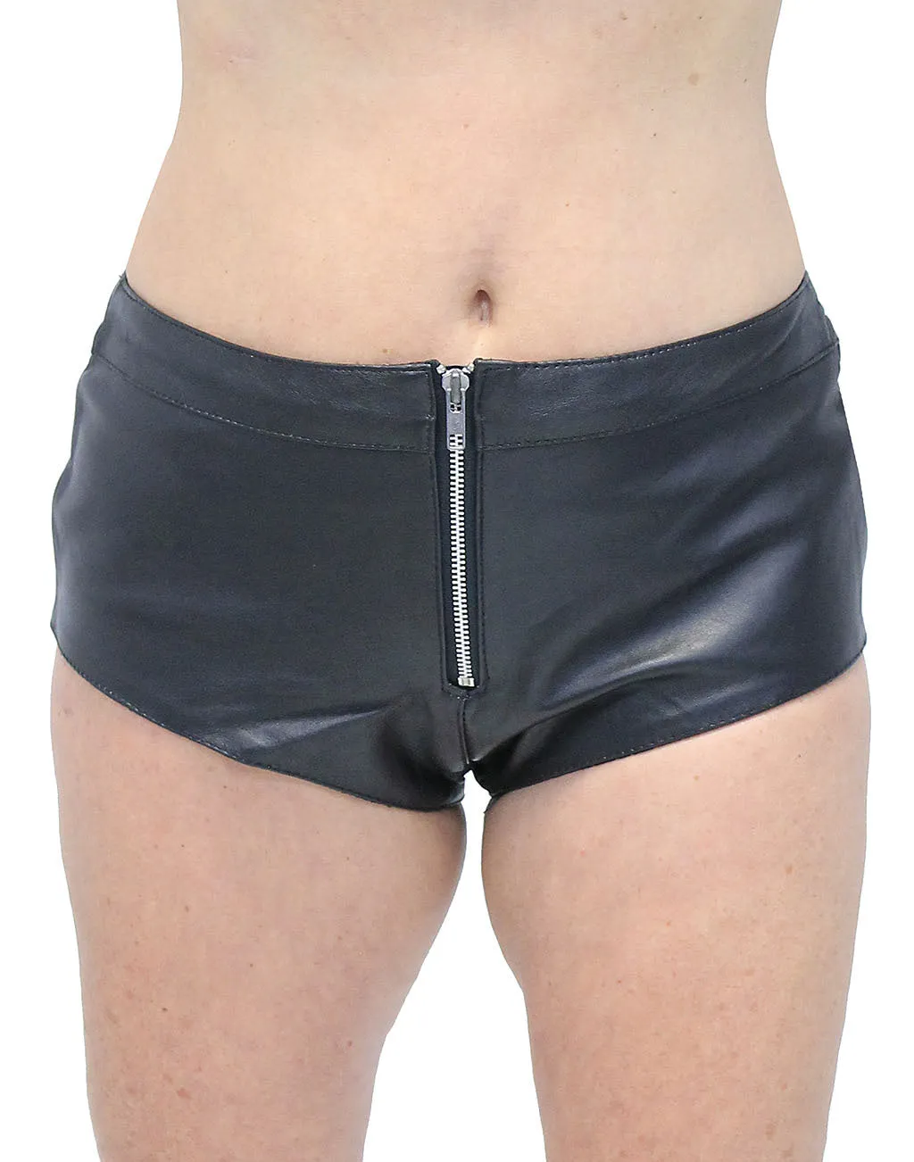 Zip Front Leather Skimpy Hot Pants #SH31080ZK ()